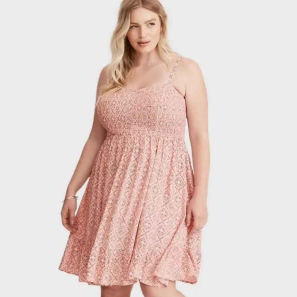 Torrid Floral Tile Print Smocked Bodice Dress
